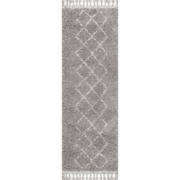 Beautiful mercer Shag Plush Tassel Moroccan Tribal Geometric Trellis Area Rug